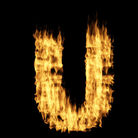 Flame letter isolated on the black backgroundの写真素材