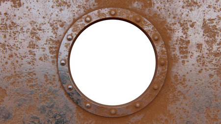 Round rusty metal frame isolated on the whiteの写真素材