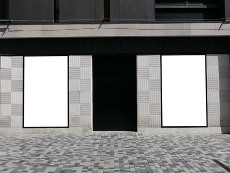 Two big blank billboard in Copenhagen walking streetの写真素材