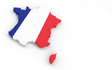 France map with Franch flag 3D rendering on whiteの写真素材