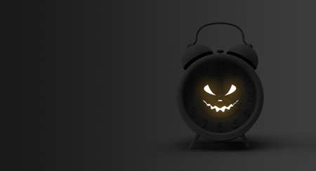 Black alarm clock with halloween face,3D renderingの写真素材