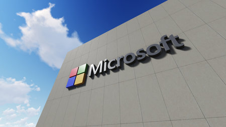 Microsoft logo on the wall, Editorial use only, 3D renderingのeditorial素材