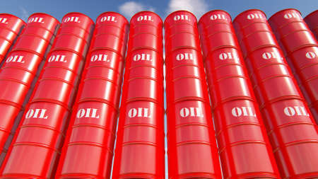 Red oil barrels 3D renderingの写真素材