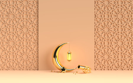 Islamic Ramadan lantern with half moon 3D renderingの写真素材