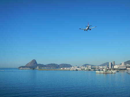 Airplane landing in Rio de Janeiro airport.の写真素材