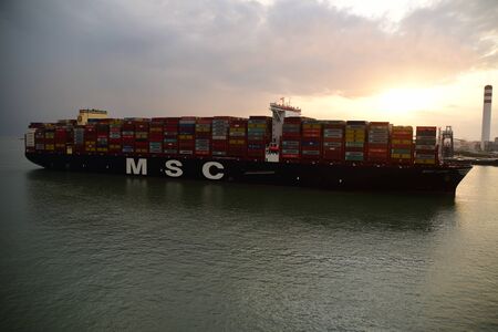 MV `MSC Leni` arrival to the port of Tanjung Pelepas, Malaysia. Lenght is 400m, beam 62 m.のeditorial素材