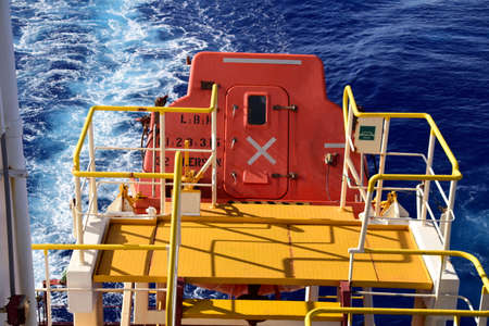 Free fall boat and embarkation platform on a cargo vessel.の写真素材