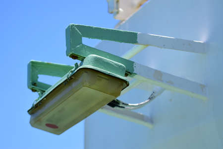 Emergency light with fixture installed on the bridge wing.の写真素材
