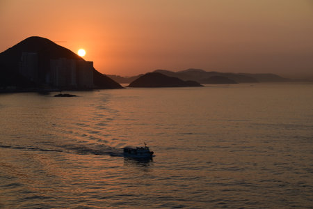 Early morning in Hong Kong. Photo taken on approach to the port.の写真素材