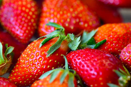 Washing strawberries in the kitchen sink under a flow of fresh water.の写真素材