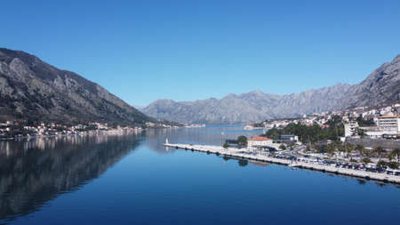 Port of Kotor, Montenegro. aerial photography on a sunny day on February 2022.の写真素材