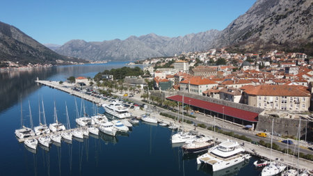 Port of Kotor, Montenegro. aerial photography on a sunny day on February 2022.の写真素材