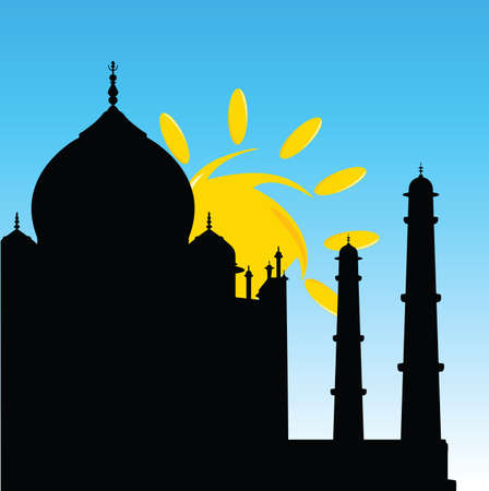 old buildings in the sun on blue backgroundのイラスト素材