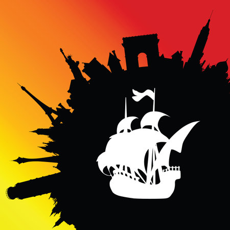 boat trip to various towns illustration artのイラスト素材