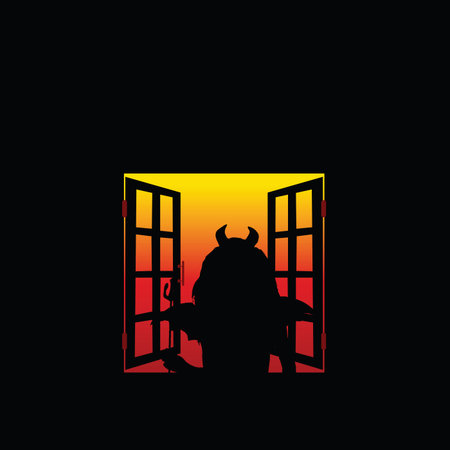 devil girl at the window illustration art vector on blackのイラスト素材