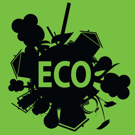 eco in black illustration art on green backgroundのイラスト素材