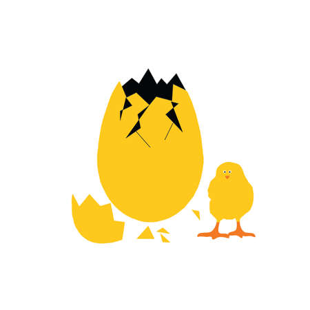 yellow egg and chick art vector illustration on whiteのイラスト素材