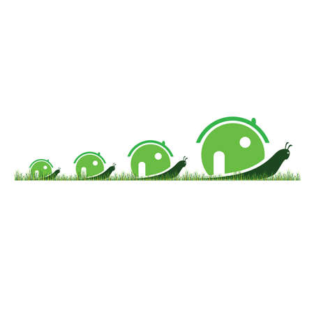 four snail in green color in the grass art vector illustrationのイラスト素材