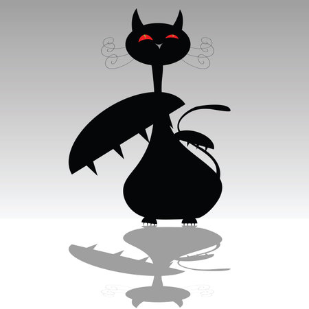 funny black cat with red eye art vector illustration on juneのイラスト素材