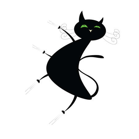 funny black cat art vector illustration on whiteのイラスト素材