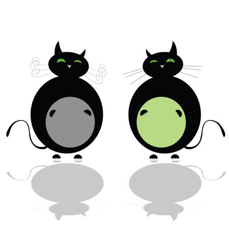 funny two black cat vector of art illustrationのイラスト素材