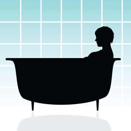 girl in bathtub vector illustration on blue backgroundのイラスト素材