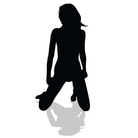 girl on her knees black silhouette art vectorのイラスト素材