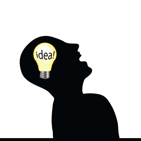 man with an idea wit yellow bulb art vector illustration on whiteのイラスト素材