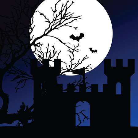 castle on a moonlight color のイラスト素材