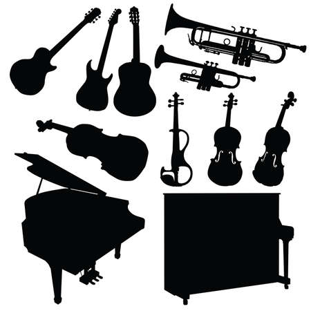 music instrument black silhouette on white backgroundのイラスト素材