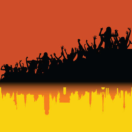 party people sihouette illustration with shadow of cityのイラスト素材