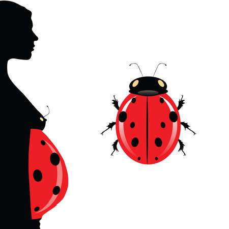 pregnant woman with belly and illustration ladybugのイラスト素材