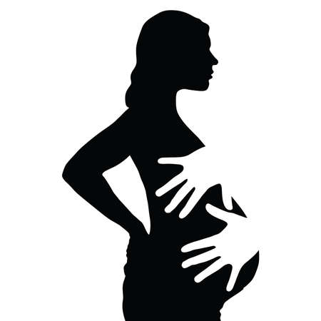 pregnant woman with two white hand art illustrationのイラスト素材