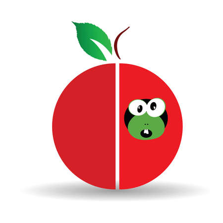 red apple art illustration with cute wormのイラスト素材