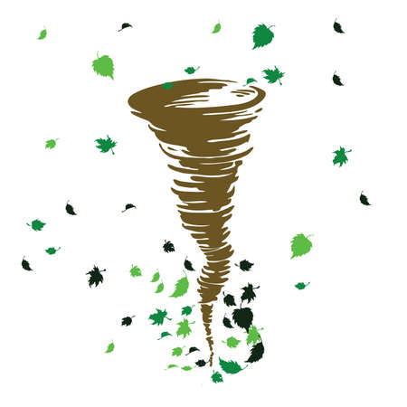 wind blowing leaves illustration with white backgroundのイラスト素材