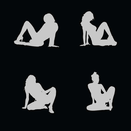 beauty girl vector silhouette illustration on a blackのイラスト素材