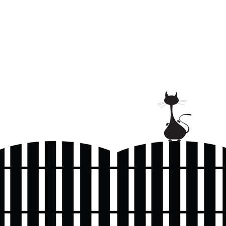 cat on the fence silhouette on white backgroundのイラスト素材