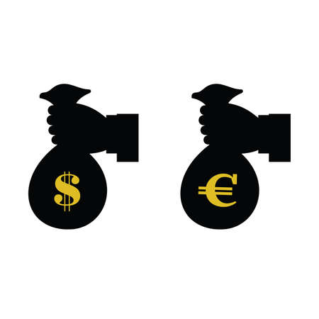 euro and dollar in bag with hand vector illustrationのイラスト素材
