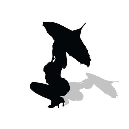 girl dance with umbrella vector silhouette illustrationのイラスト素材