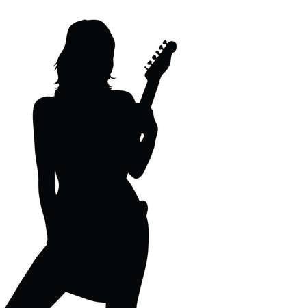 girl posing with a guitar black silhouetteのイラスト素材