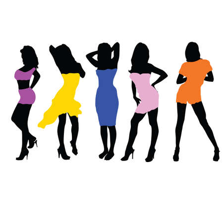 girls in dresses illustration vector black silhouetteのイラスト素材