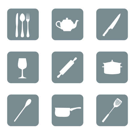 kitchen icon set white vector silhouette illustrationのイラスト素材