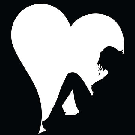 sexy girl silhouette and heart on blackのイラスト素材