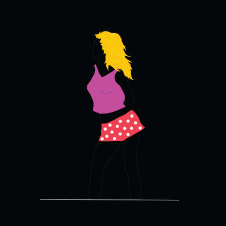 girl in red shorts on black backgroundのイラスト素材