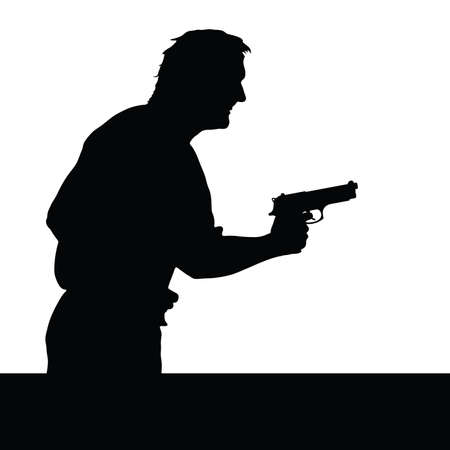 man with gun black silhouette on whiteのイラスト素材