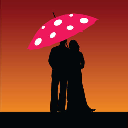 couple with umbrella color art vectorのイラスト素材