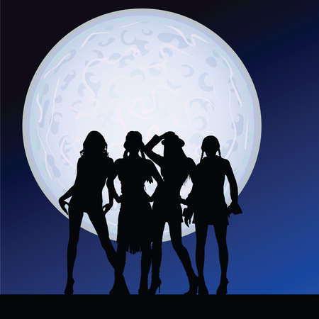 girl sexy on the moonlight vector illustrationのイラスト素材