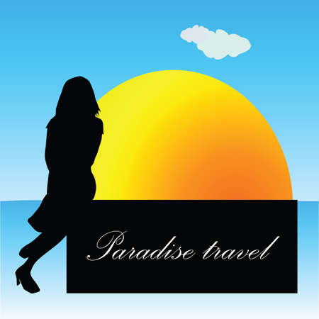 paradise travel with girl color vectorのイラスト素材