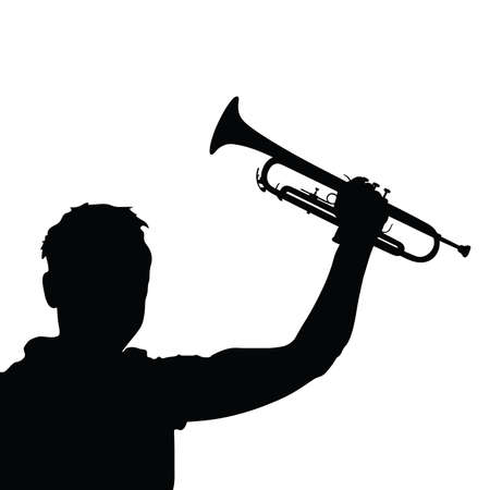 man with trumpet black vector silhouetteのイラスト素材