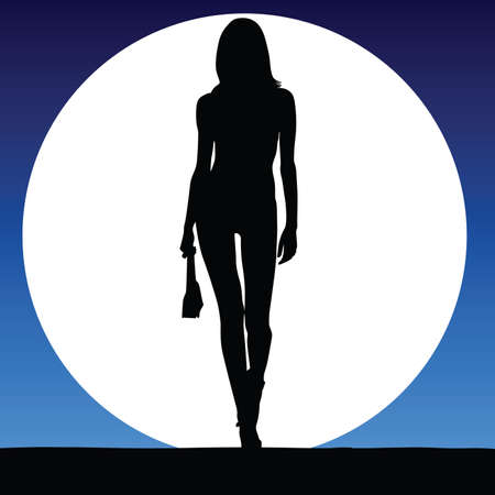 girl sexy on a moonlight color vector silhouetteのイラスト素材